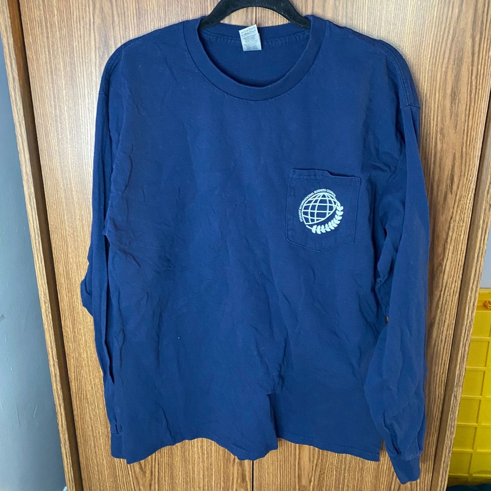 Gildan SIBC Long Sleeve Pocket T-Shirt Mens Large Navy Blue Business Council Tee